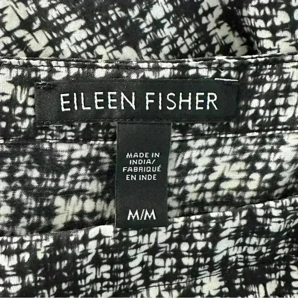 Eileen Fisher Silk Knee Length Shift Dress | Black and White | SZ M - Picture 5 of 6